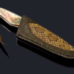 Black Lip Pearl and Damascus Dress Knife with Snake Sking Inlay Sheath