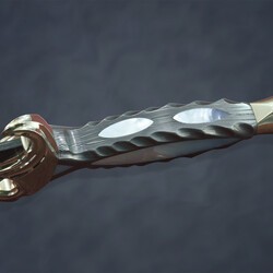 The Golden Dagger with Damacus blade and mother of pearl inlays side view