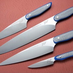 Stainless Chef knife set with silver twill and blue G10