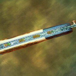 Campo de Cielo Meteorite and O1 Damascus Folder spine view with Ammonite Inlay