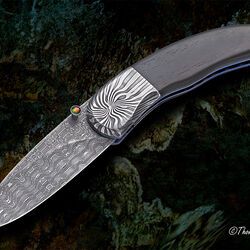 Ebony Reptilian Stainless Damascus Dress Folder open view