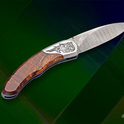 Engraved Stainess Ladder Damascus Spalted Koa Dress Folder left view