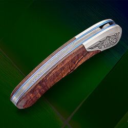 Engraved Stainess Ladder Damascus Spalted Koa Dress Folder spine view