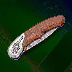 Engraved Stainess Ladder Damascus Spalted Koa Dress Folder closed view