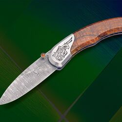 Engraved Stainess Ladder Damascus Spalted Koa Dress Folder open view