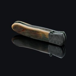 Green Toned Mammoth Ivory and Stainless Damascus Folding Knife belly view