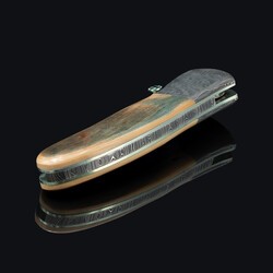 Green Toned Mammoth Ivory and Stainless Damascus Folding Knife closed view