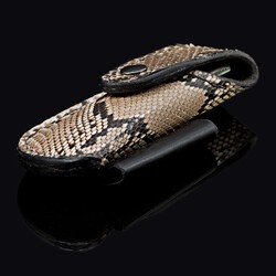 Green Toned Mammoth Ivory and Stainless Damascus Folding Knife python case