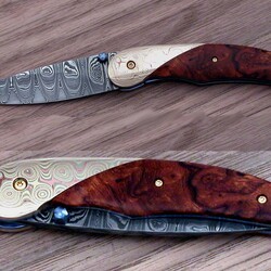 Mokume and Kernmantel Damascus Folder Ironwood Handle closed view
