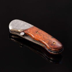 Raindrop Damascus and Ironwood Burl Folder closed view