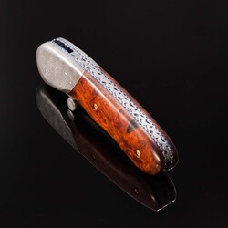 Raindrop Damascus and Ironwood Burl Folder spine view