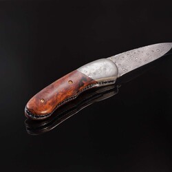 Raindrop Damascus and Ironwood Burl Folder other view