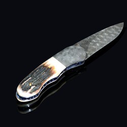 Sambar Stag and Raindrop Damascus Folding Knife other view