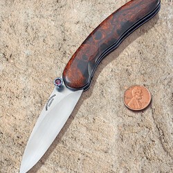 Stainless Bladed Folding knife with Ironwood and Ruby open view