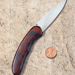 Stainless Bladed Folding knife with Ironwood and Ruby other view