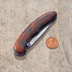 Stainless Bladed Folding knife with Ironwood and Ruby closed view