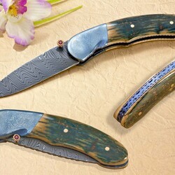 Stainless Damascus and Ruby Folder
