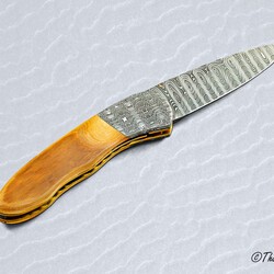Stainless Mosaic Damascus Folder with Mammoth Ivory Gold and Peridot other view