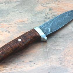 Aberdeen Damascus Hunter with Curly Koa Handle and Pearl Inlay other view