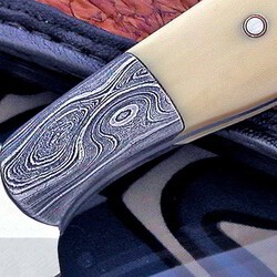 Bavarian Hunter with Damascus Bolsters and Mammoth Ivory close up