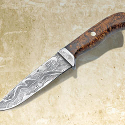 Begbie Damascus and Maple Burl Hunting Knife left view