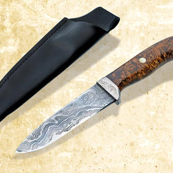 Begbie Damascus and Maple Burl Hunteing Knife with sheath
