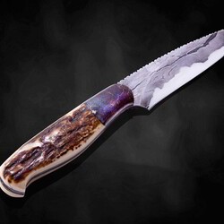 Campo de Cielo Meteorite and O1 Damascus Hunting Knife right view