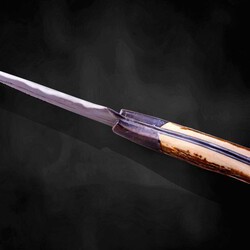 Campo de Cielo Meteorite and O1 Damascus Hunting Knife bottom view