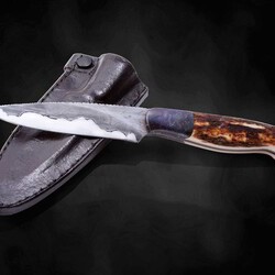Campo de Cielo Meteorite and O1 Damascus Hunting Knife with sheath