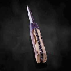 Campo de Cielo Meteorite and O1 Damascus Hunting Knife back view
