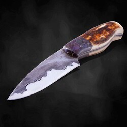 Campo de Cielo Meteorite and O1 Damascus Hunting Knife main view