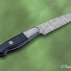 Cape Breton Hunter in Ladder Damascus and Ebony Handle other view