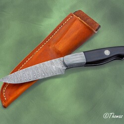 Cape Breton Hunter in Ladder Damascus and Ebony Handle with sheath