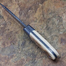 Crowsnest Damascus and Ivory Hunter spine view