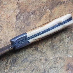 Crowsnest Damascus and Ivory Hunter file work
