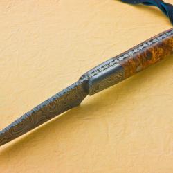 Damascus Cascades Hunter with Stabilized Maple Handle spine view