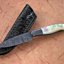 Damascus Bird and Trout Knife with Mother of Pearl sheath