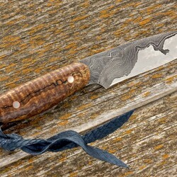 Kernmantel Damascus Bird and Trout Knife with spalted maple handle other view