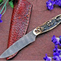 Ladder Damascus and Stag Bird and Trout Knife