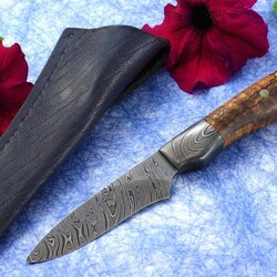 Twisted Damascus and Maple Hunter sheath view
