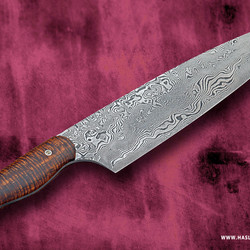 10.5&amp;quot; bladed Carbon Damascus Chef with Curly Koa Handle