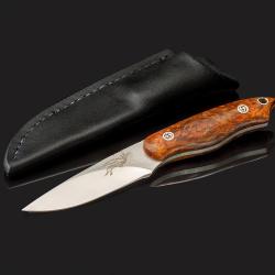 Brown Birdseye Maple Utility in CPM S35-VN with leather sheath