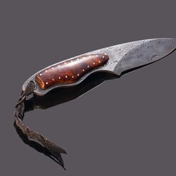 Desert Ironwood and Damascus Dress Knife with Sting Ray Sheath profile view