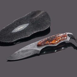 Desert Ironwood and Damascus Dress Knife with Sting Ray Sheath alternative view