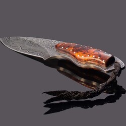 Desert Ironwood and Damascus Dress Knife with Sting Ray Sheath main view