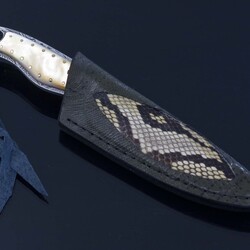 Gold Lip Pearl and Damascus Dress Knife Solid Gold Pins Python Sheath