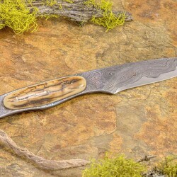Mammoth Ivory and Kernmantel Damascus Boot Knife other view