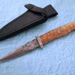 Quilted Maple Boot Knife with seath