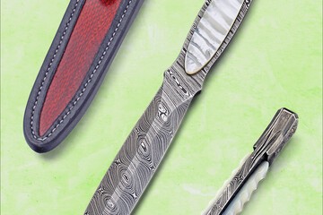 Engraved Twist Damascus Dagger Sculpted Mother of Pearl