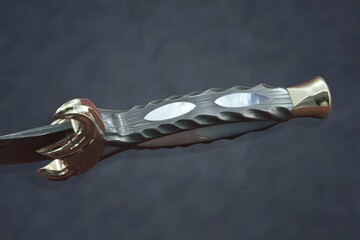 The Golden Dagger with Damacus blade and mother of pearl inlays side view